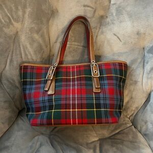 Coach h2j- 8936 Multicolored plaids mall leather small tote bag leather